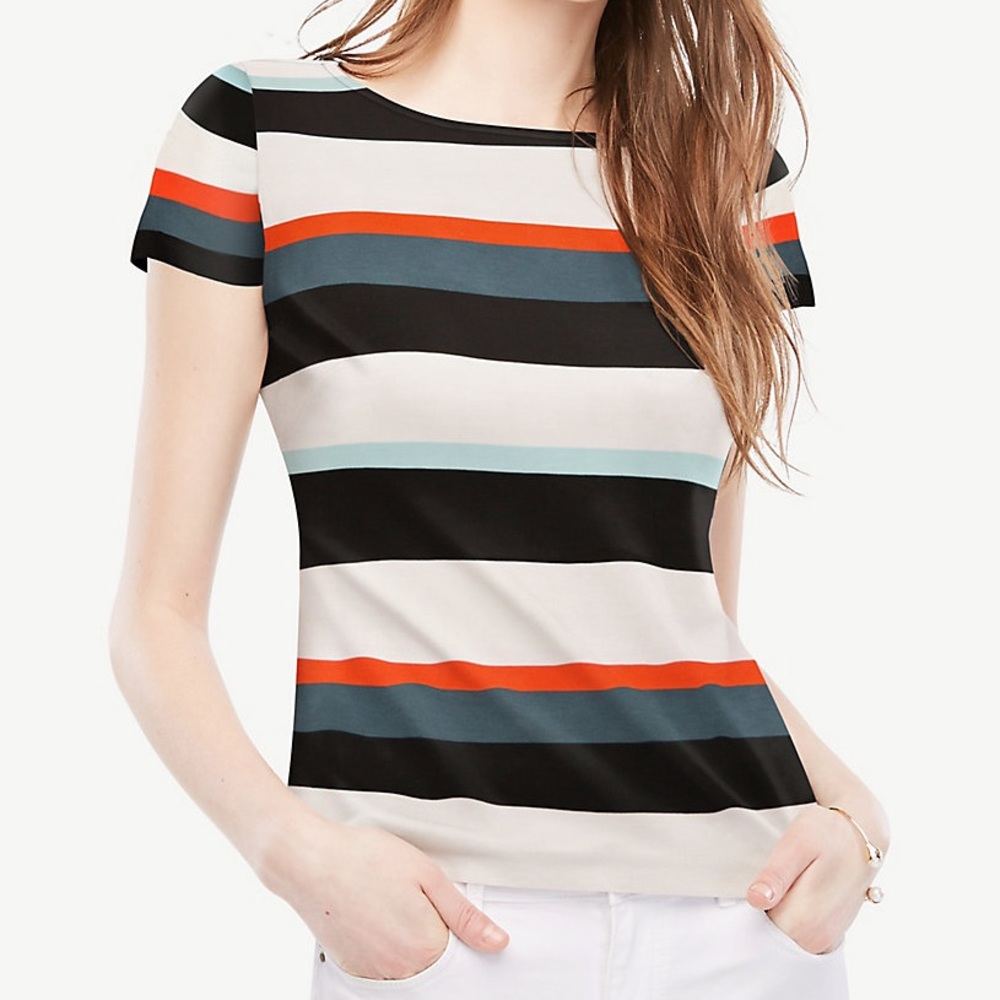 Ann Taylor Striped Cap Sleeve Top